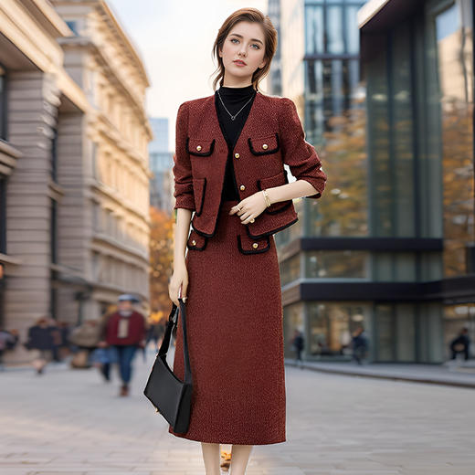 8/22奢姿2024年冬季新款大码女装气质小香风两件套胖妹妹外套半裙套装9944926860 商品图2