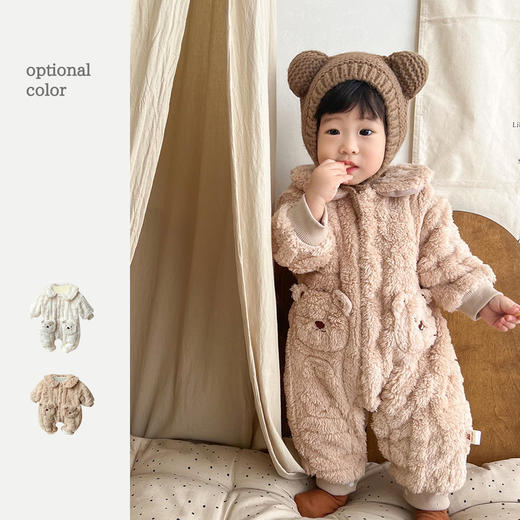 【可爱小熊羊羔绒哈衣】婴儿秋冬款毛毛连体衣新款加绒宝宝保暖爬爬服 商品图1