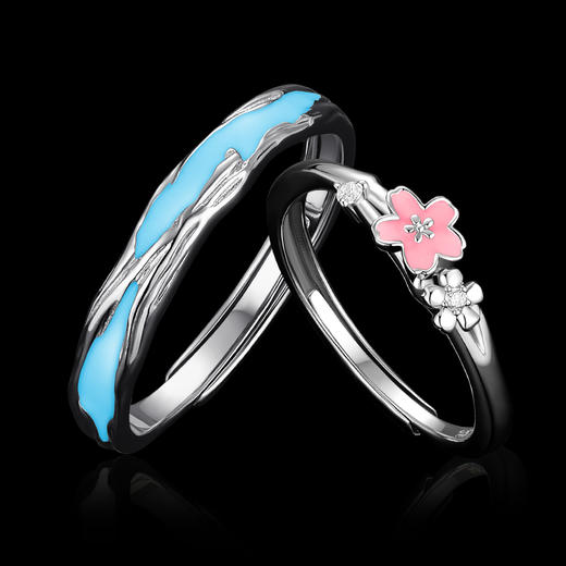 卡蒂罗/KADER 夜光效果 落樱连理枝情侣对戒 浪漫樱花甜蜜温柔可调节发光手饰一对 恋爱频率繁花似锦配饰 925银七夕 商品图5