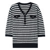 CC-5-6005七分袖条纹针织衫女夏新款2024早秋新款宽松V领中袖洋气减龄上衣 商品缩略图4