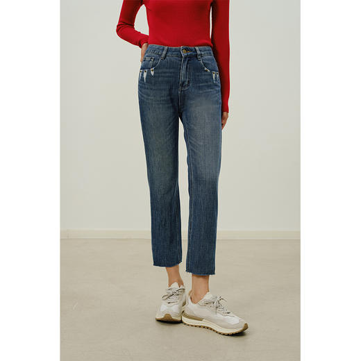 Heydress高腰九分牛仔裤女秋季深色直筒裤休闲法棍裤时尚百搭裤子 商品图0