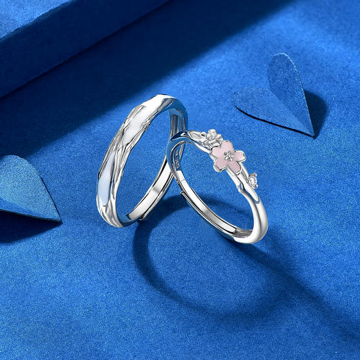 卡蒂罗/KADER 夜光效果 落樱连理枝情侣对戒 浪漫樱花甜蜜温柔可调节发光手饰一对 恋爱频率繁花似锦配饰 925银七夕 商品图9