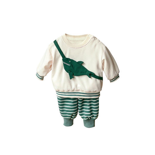 【卡通鲨鱼背包条纹卫衣两件套】韩版婴幼童秋冬套装新款洋气加绒加厚 商品图4