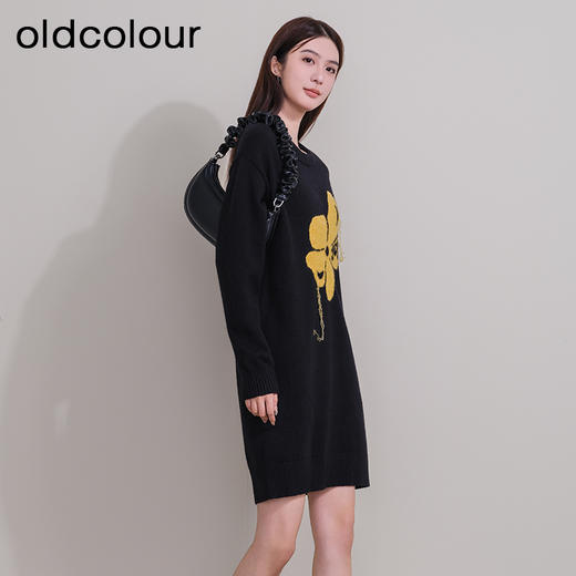 oldcolour冬季新款黑色法式高级气质宽松显瘦针织连衣裙P441004A1 商品图1