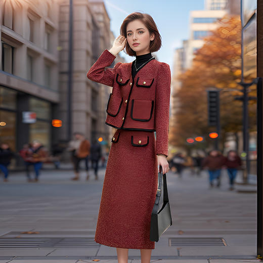 8/22奢姿2024年冬季新款大码女装气质小香风两件套胖妹妹外套半裙套装9944926860 商品图3