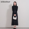 oldcolour冬季新款黑色拼接修身高腰A字长款针织连衣裙P421001A1 商品缩略图2