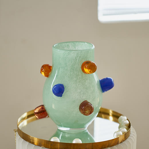 创意多巴胺色系彩点玻璃花瓶鲜花干花台面烛台软装餐桌插花装饰品 商品图8