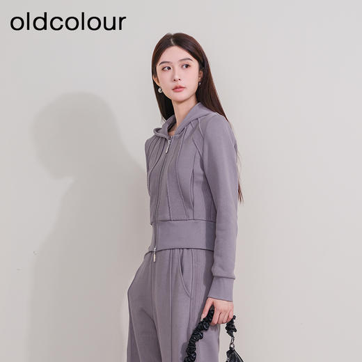 oldcolour冬季新款灰色简约休闲修身连帽短款卫衣外套女P410202A1 商品图3