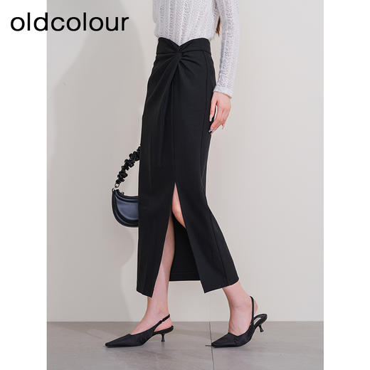 oldcolour欧珂冬季时尚新品高腰直筒纯色开衩长裙女P430605A1 商品图1
