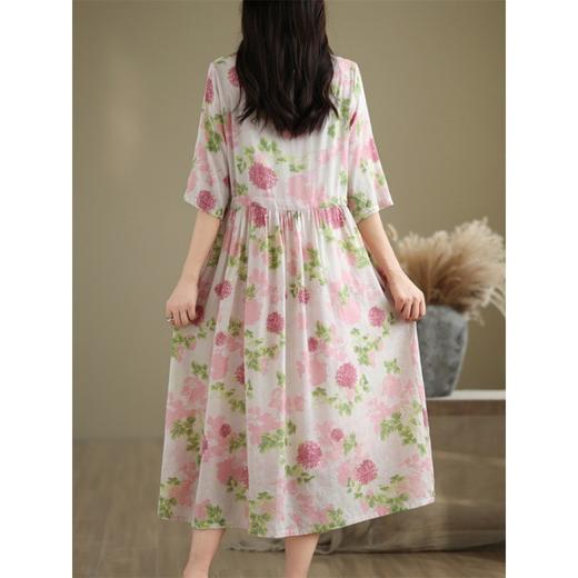 GYH 5537复古气质温婉飘逸洋气印花褶皱大摆连衣裙 商品图2