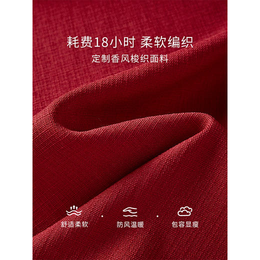 【五折购】熙世界赫本小香风红色连衣裙女2025秋季新款气质衬衫领假两件裙子 商品图2