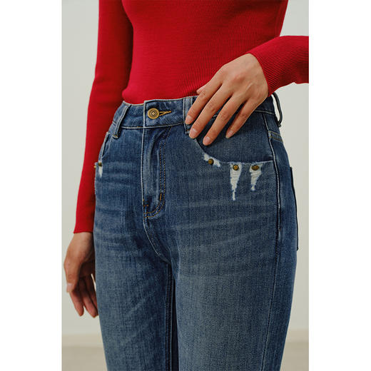 Heydress高腰九分牛仔裤女秋季深色直筒裤休闲法棍裤时尚百搭裤子 商品图2