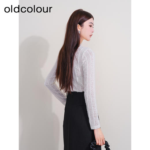 oldcolour欧珂新品时尚立领镂空纯色长袖T恤女P430202A1 商品图4