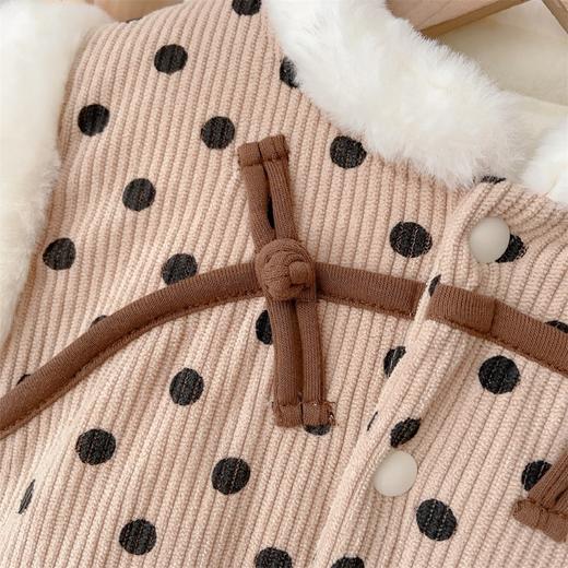 【韩版婴幼儿波点长爬】2024冬季棉服保暖加厚连体衣爬爬服宝宝外出服 商品图2