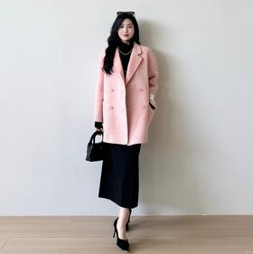 ⁵清仓99元【马卡龙配色中长款羊毛大衣】原1699 经典西装平驳领微落肩设计前襟双排扣设计 复古有型大口袋【M3617-H918】YY05-QTT-YTHP