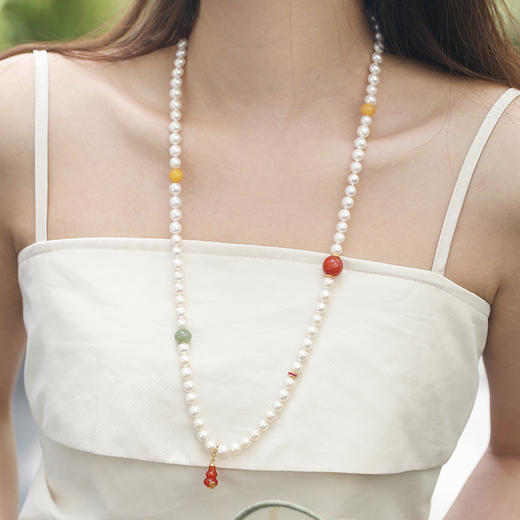 Manreya玛芮雅“云间霓裳”珍珠蜜蜡南红长款项链个性时尚饰品 商品图11