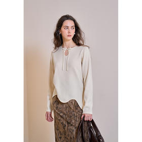 HeyDress新中式针织衫女秋季盘扣设计感毛衣弧形下摆宽松慵懒上衣