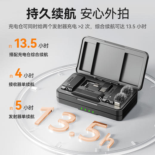 Ulanzi 优篮子A100无线领夹麦克风Type C款一拖二无线麦克蓝牙麦克风 商品图5