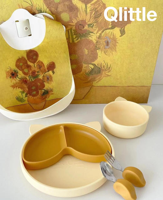 Qlittle宝宝餐具礼盒婴儿辅食套装餐盘饭兜叉勺辅食碗1-3岁送礼 商品图4