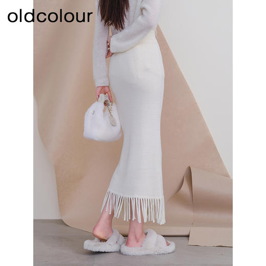 oldcolour欧珂冬季时尚纯色包臀鱼尾流苏毛织半裙女P460603A1 商品图4