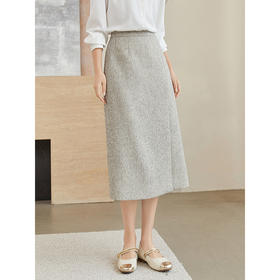 【专属特价】熙世界小香风花纱直筒半身裙2025秋季新款设计感开叉包臀中长裙