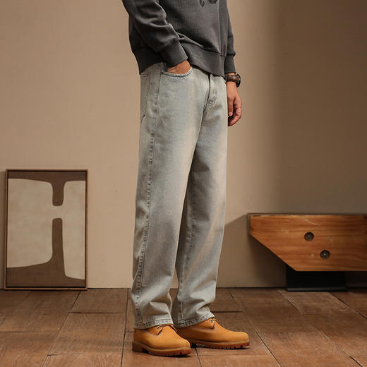 【新款DQ】大依优型大码松紧腰直筒牛仔裤长裤男舒适休闲简约百搭加肥加大男装潮款 商品图3
