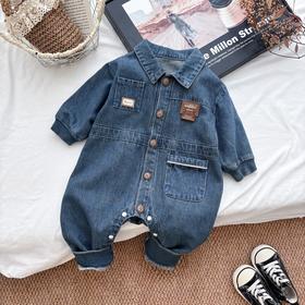 【韩版秋装婴儿牛仔爬服】连体衣春秋长袖男宝宝外出服0-2岁男童哈衣