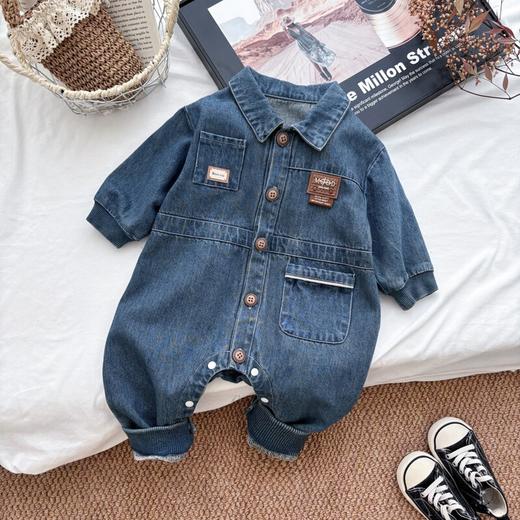 【韩版秋装婴儿牛仔爬服】连体衣春秋长袖男宝宝外出服0-2岁男童哈衣 商品图0