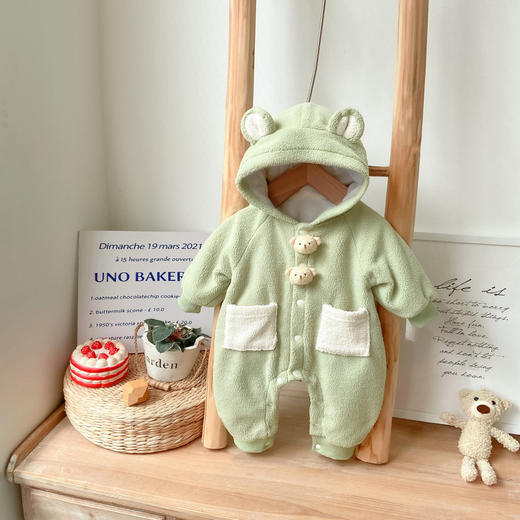 【摇粒绒小熊哈衣】初冬款宝宝连体衣新生儿加绒爬爬婴幼儿保暖外出服 商品图1