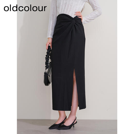 oldcolour欧珂冬季时尚新品高腰直筒纯色开衩长裙女P430605A1 商品图0