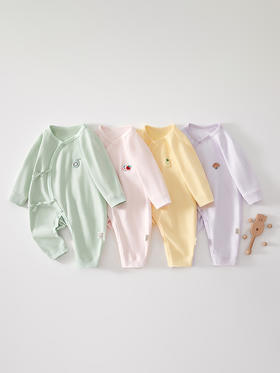 【系绳蝴蝶衣 环保印染 萌趣可爱又健康】新生婴儿蝴蝶衣 初生纯棉无骨哈衣爬服 春秋宝宝秋季衣服 婴儿连体衣-QQ