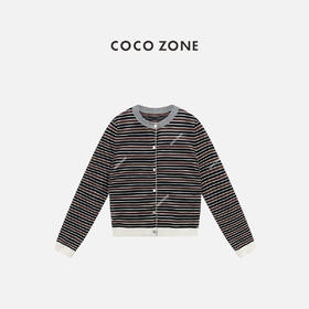 COCO ZONE 条纹长袖针织衫简约圆领单排扣上衣CC1B1524