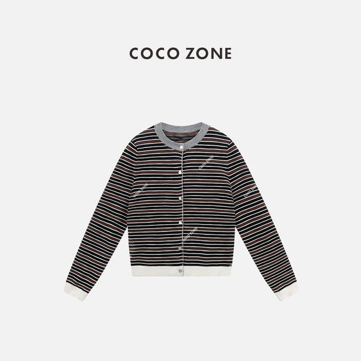 COCO ZONE 条纹长袖针织衫简约圆领单排扣上衣CC1B1524 商品图0