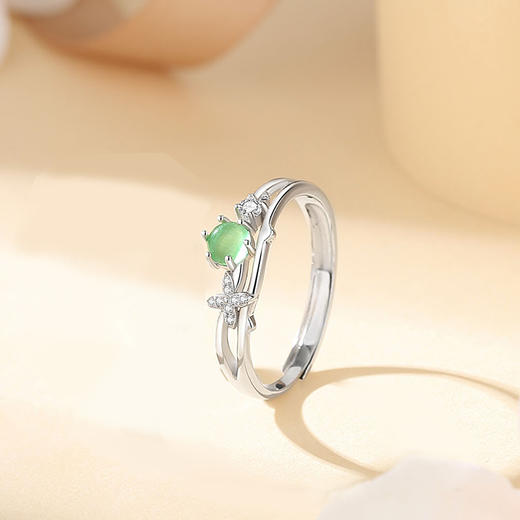 卡蒂罗/KADER 绿光常青藤情侣对戒 在逃公主绿色猫眼石枝叶造型璀璨闪耀可调节一对 森系清新吸睛配饰 925银 七夕 商品图5