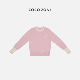  COCO ZONE100绵羊毛撞色设计套头圆领螺纹下摆针织衫24C10307