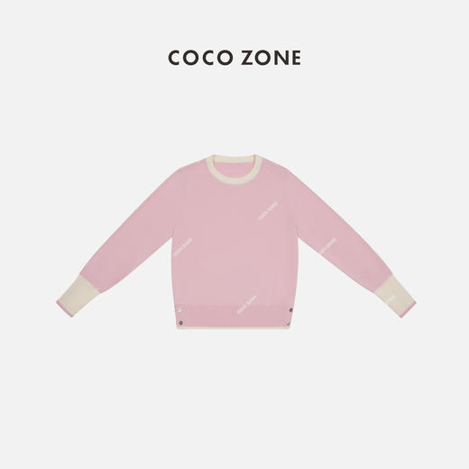  COCO ZONE100绵羊毛撞色设计套头圆领螺纹下摆针织衫24C10307 商品图0