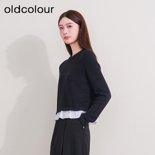 oldcolour冬季新款撞色百搭休闲设计感拼接针织套头衫女P420507A1 商品图4