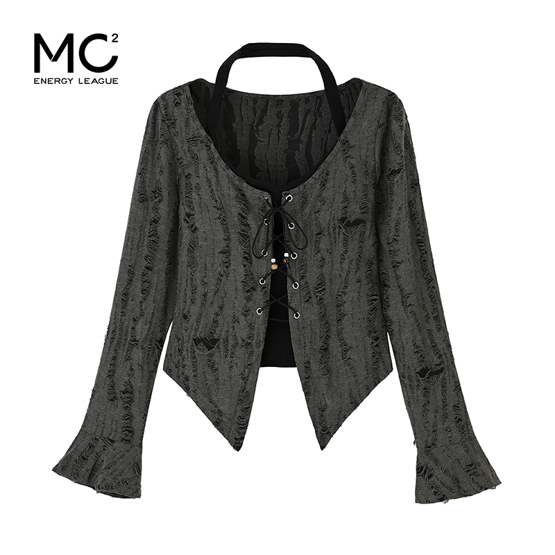 破坏感假两件挂脖暗黑辣妹上衣C4232613