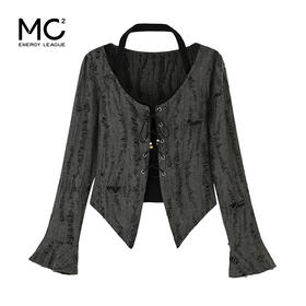 破坏感假两件挂脖暗黑辣妹上衣C4232613