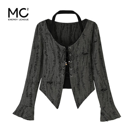 破坏感假两件挂脖暗黑辣妹上衣C4232613 商品图0