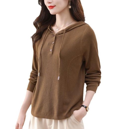 CC-58-8211羊毛衫连帽卫衣女春秋2024新款针织宽松百搭洋气外穿套头打底毛衣 商品图4