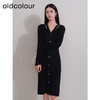 oldcolour冬季新款纯色优雅简约气质V领长款针织连衣裙P441001A1 商品缩略图1