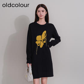 oldcolour冬季新款黑色法式高级气质宽松显瘦针织连衣裙P441004A1