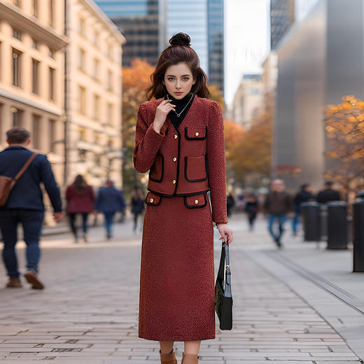 8/22奢姿2024年冬季新款大码女装气质小香风两件套胖妹妹外套半裙套装9944926860 商品图4