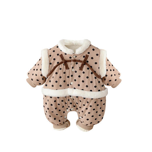 【韩版婴幼儿波点长爬】2024冬季棉服保暖加厚连体衣爬爬服宝宝外出服 商品图4