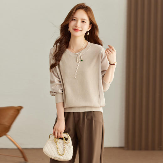 CC-16-9065秋季新款时尚中国结针织衫宽松气质上衣大码女装毛衣 商品图1