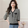 CC-5-6005七分袖条纹针织衫女夏新款2024早秋新款宽松V领中袖洋气减龄上衣 商品缩略图1