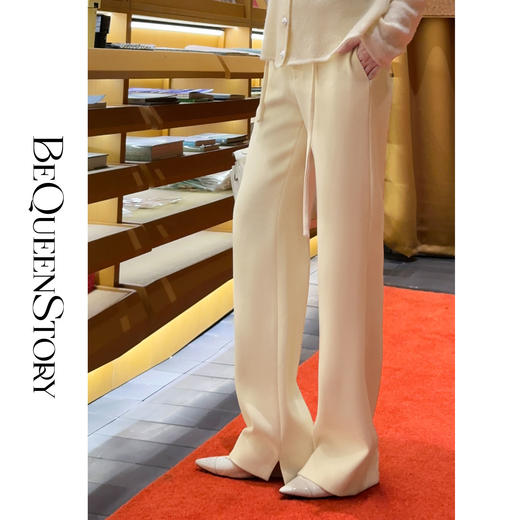 BeQueenStory【奶油白巧】时尚百搭H型垂感休闲直筒裤配送腰绳新款 商品图0