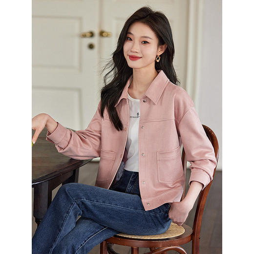 【双𝟭𝟭特卖】熙世界2025秋季新款工装风麂皮绒外套小个子短款夹克上衣潮ins 商品图3