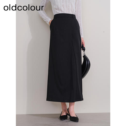 oldcolour欧珂2023冬季新款时尚A字纯色高腰长裙女P420602A1 商品图0